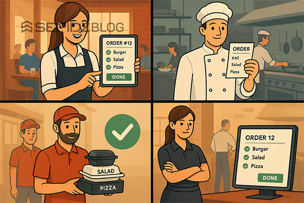 Restaurant staff using restaurant management software